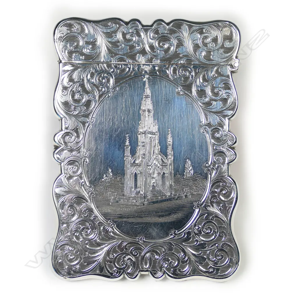 A rare Victorian silver double sided castle-top card case, Image 1++