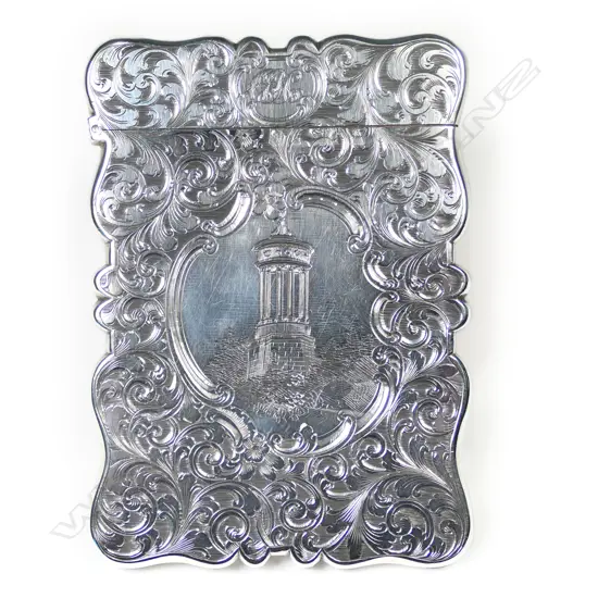 A rare Victorian silver double sided castle-top card case,