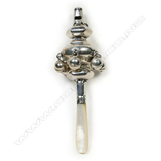 A Victorian silver and mother of pearl baby rattle,