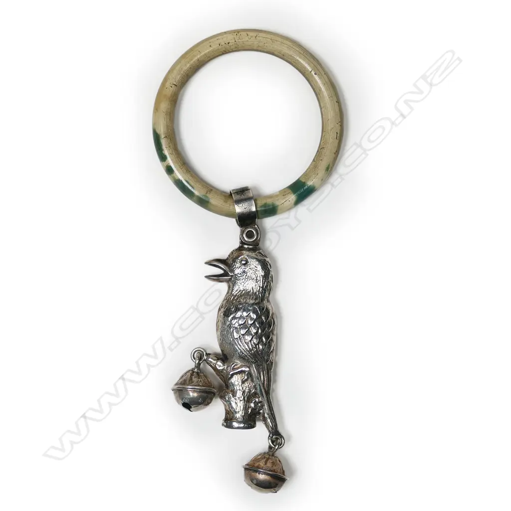 A silver and ivorine baby rattle, Image 1++