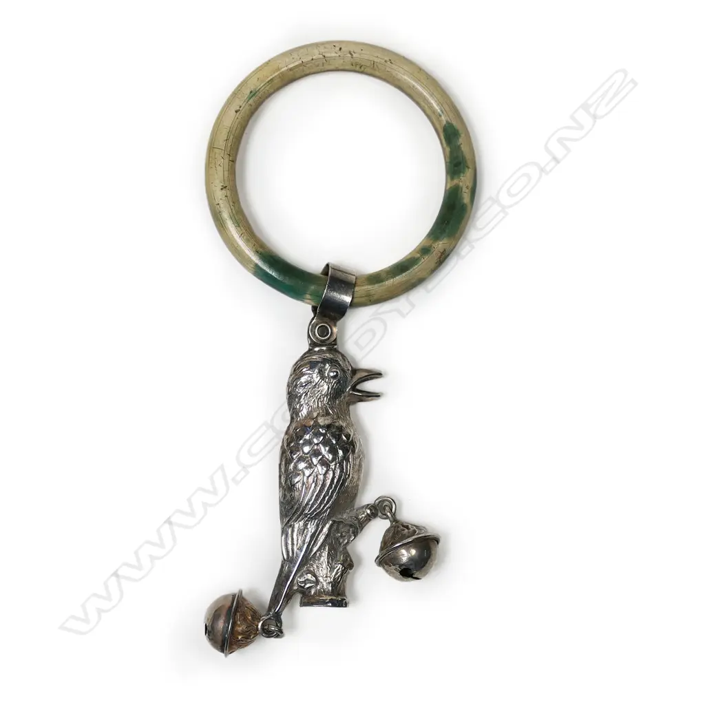 A silver and ivorine baby rattle, Image 1++