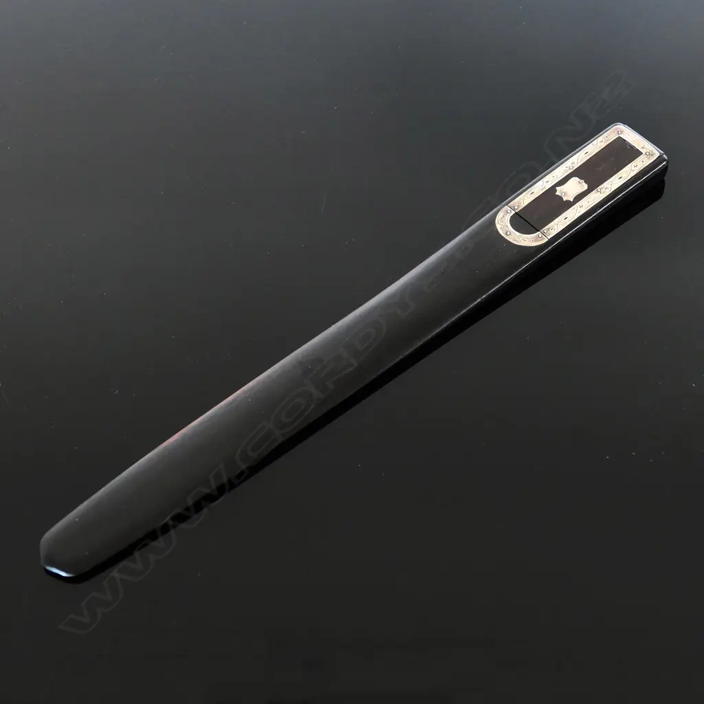 C1900 ebony Letter Opener or Paper Knife, with double stamp compartment. Image 1++