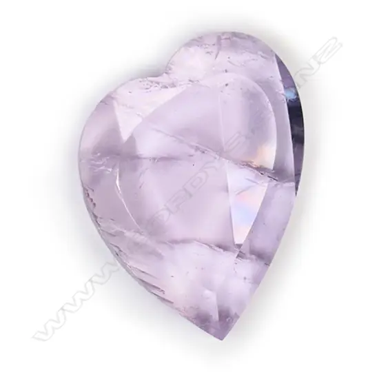A 42.89ct heart shaped rose quartz unset gemstone,