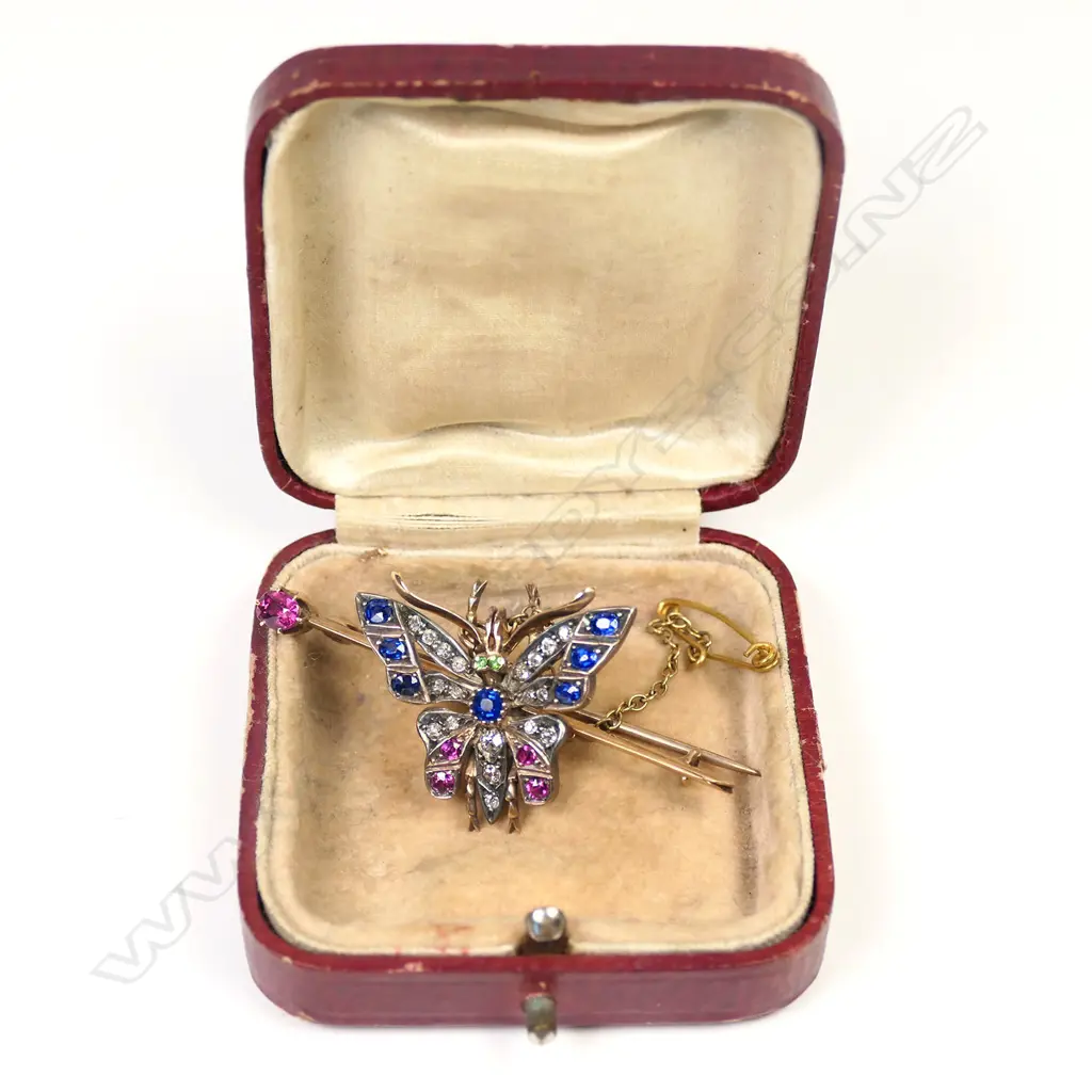 A c.1900 gold and silver gilt gem set butterfly brooch, Image 1++