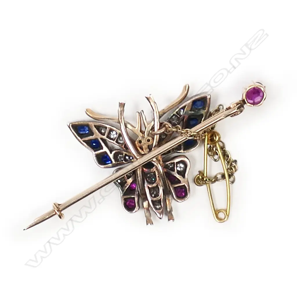 A c.1900 gold and silver gilt gem set butterfly brooch, Image 1++