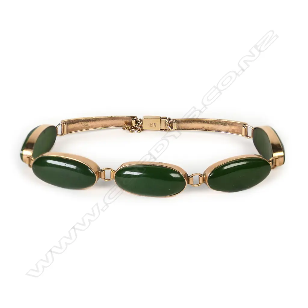 A vintage 18ct rose gold and quality nephrite bracelet, Image 1++