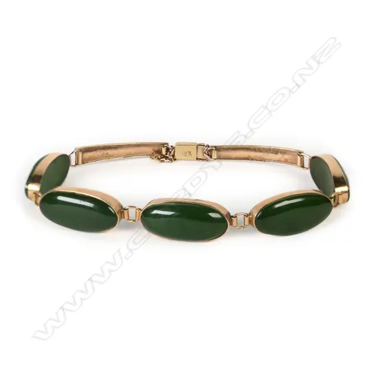 A vintage 18ct rose gold and quality nephrite bracelet,