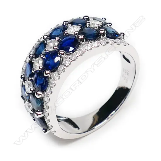 A 14ct white gold sapphire and diamond ring,