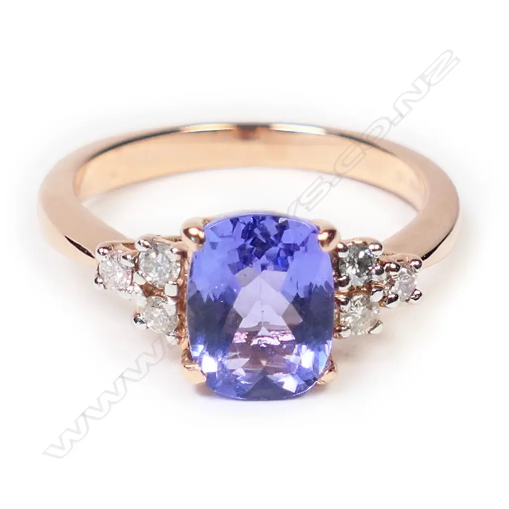 A 14ct rose gold, tanzanite and diamond ring, Image 1++