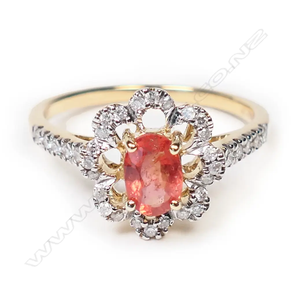 A 14ct gold, orange sapphire and diamond dress ring, Image 1++