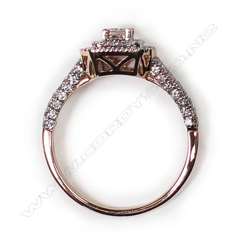 A 14ct rose gold, diamond double halo ring, Image 1++