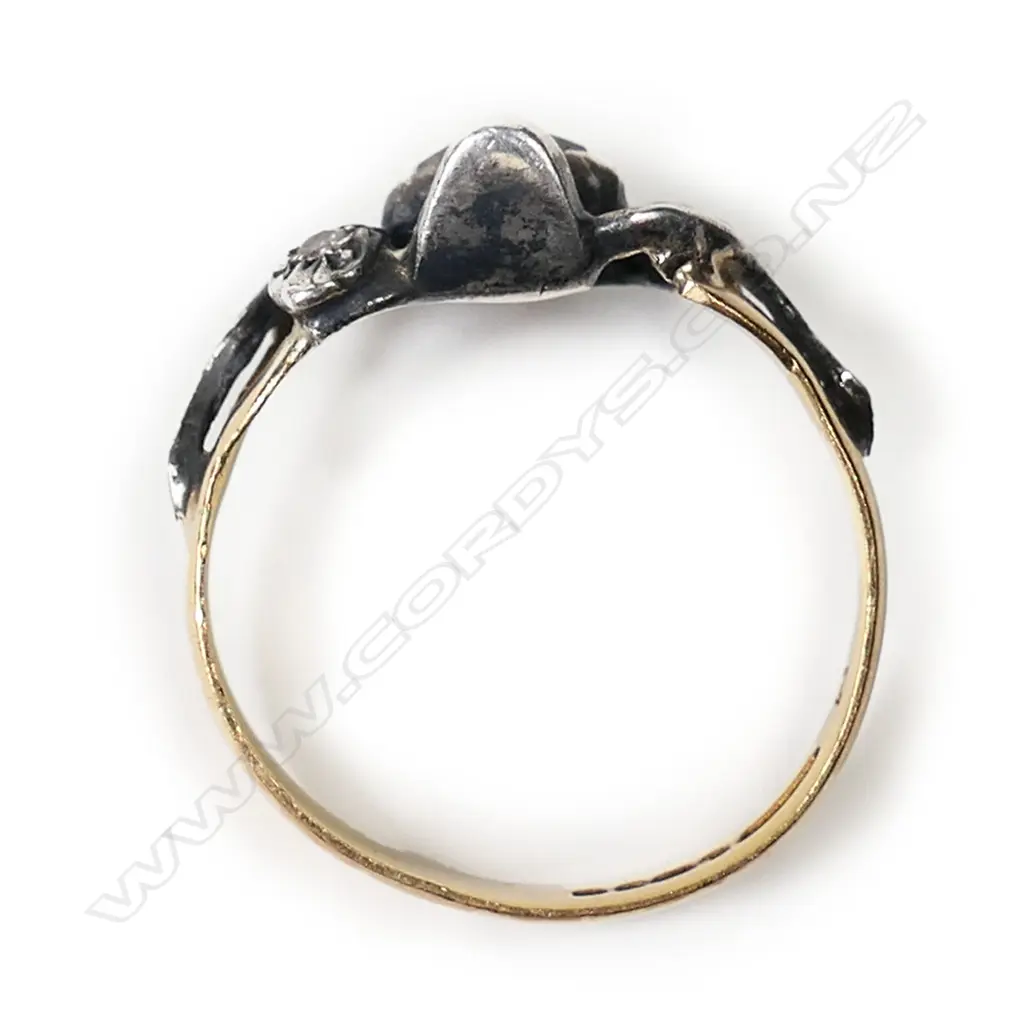 A vintage 22ct gold, silver and diamond skull and snake ring, Image 1++