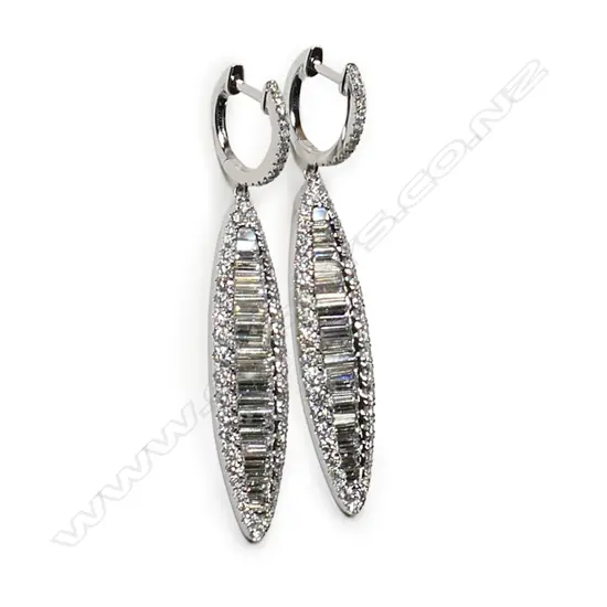 A pair of 18ct white gold and diamond drop earrings,