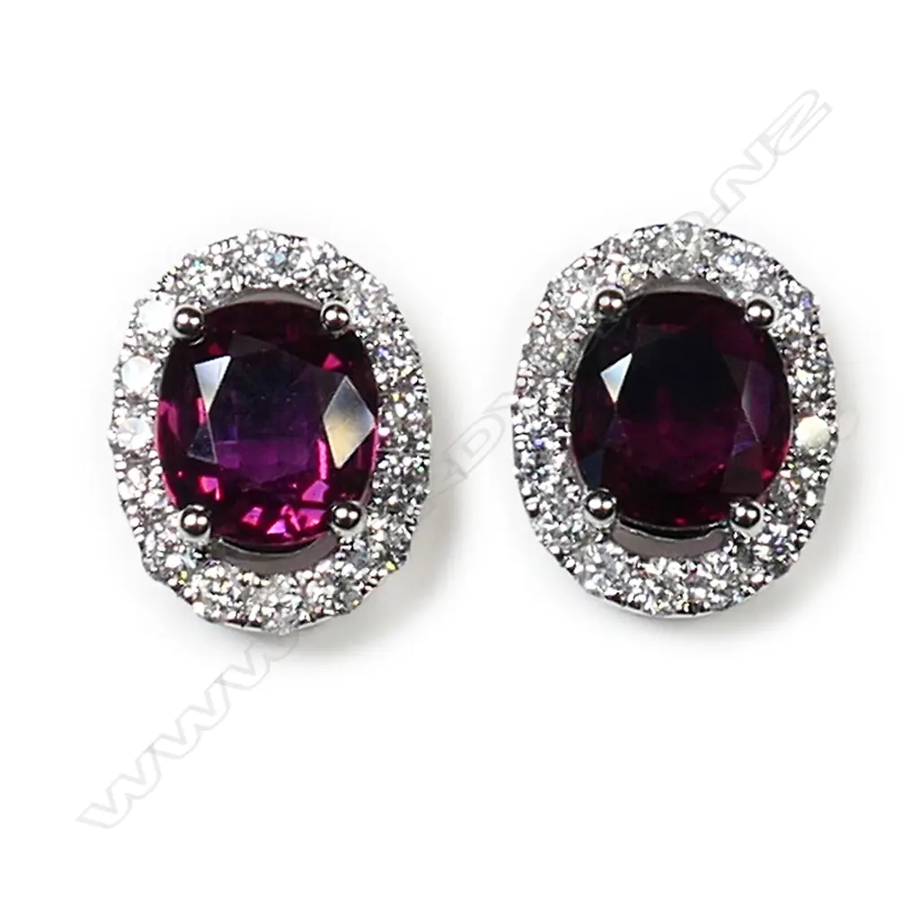A pair of 18ct white gold, ruby and diamond cluster earrings, Image 1++