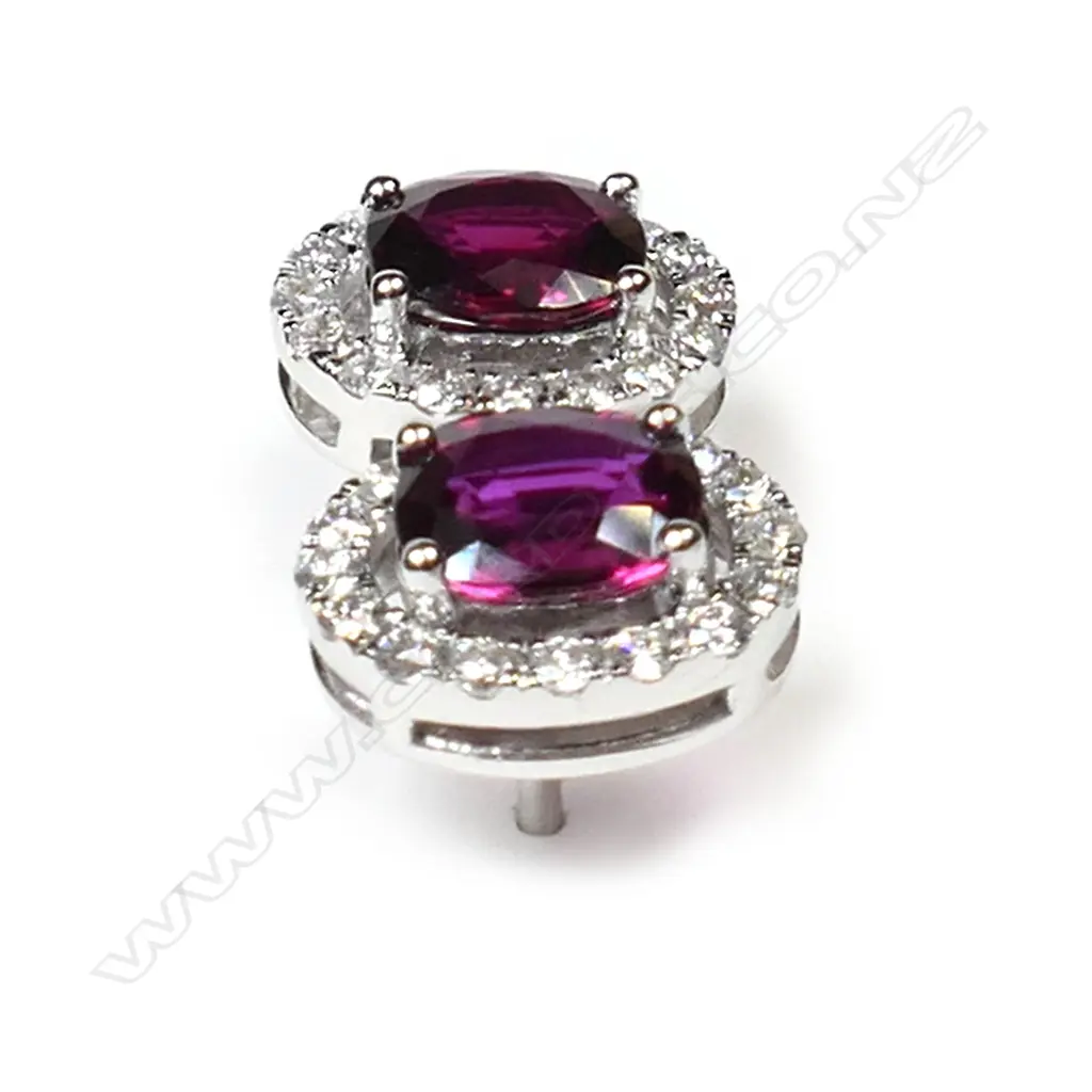 A pair of 18ct white gold, ruby and diamond cluster earrings, Image 1++