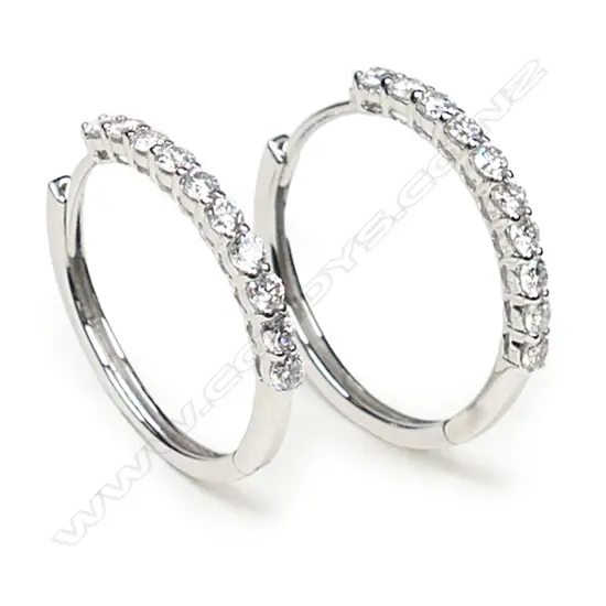 A pair of 14ct white gold and diamond hoop earrings,