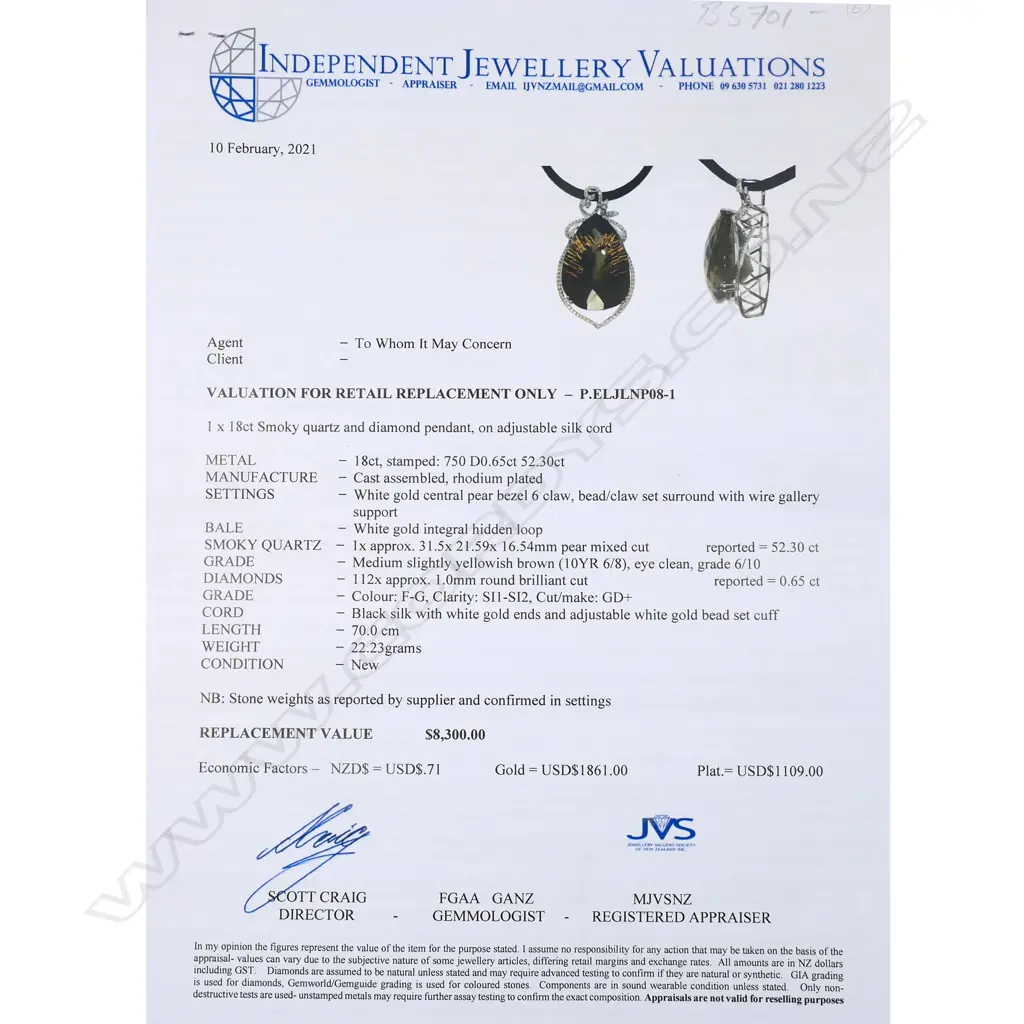 An 18ct white gold and large smoky quartz and diamond set pendant, Image 1++