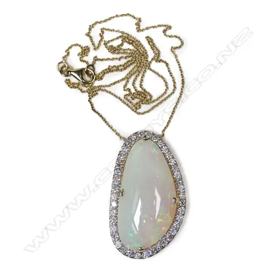 A 14ct gold, opal and diamond necklace,