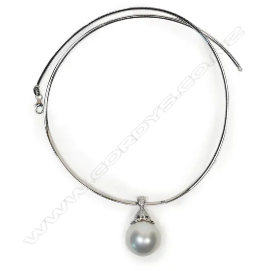 #A large south seas pearl pendant on 18ct white gold omega necklace