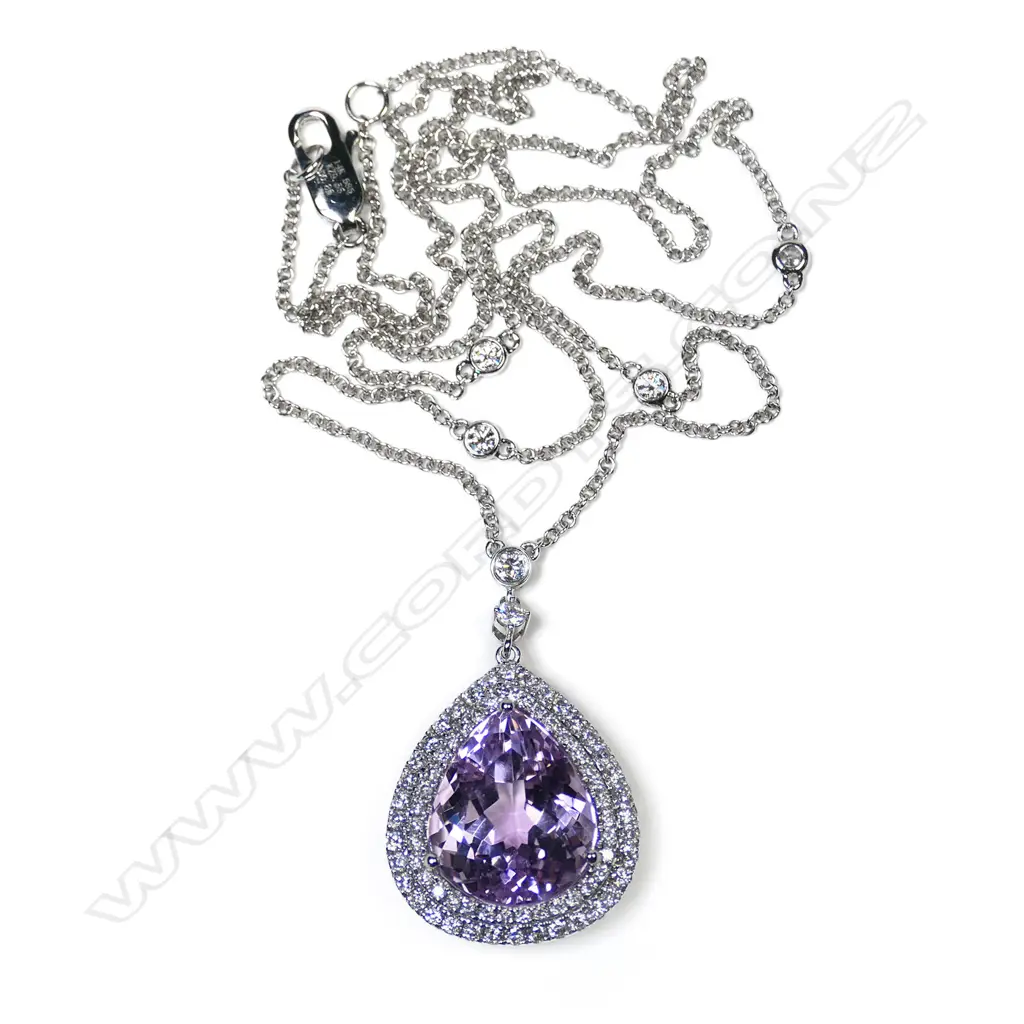 A 14ct white gold, kunzite and diamond necklace, Image 1++