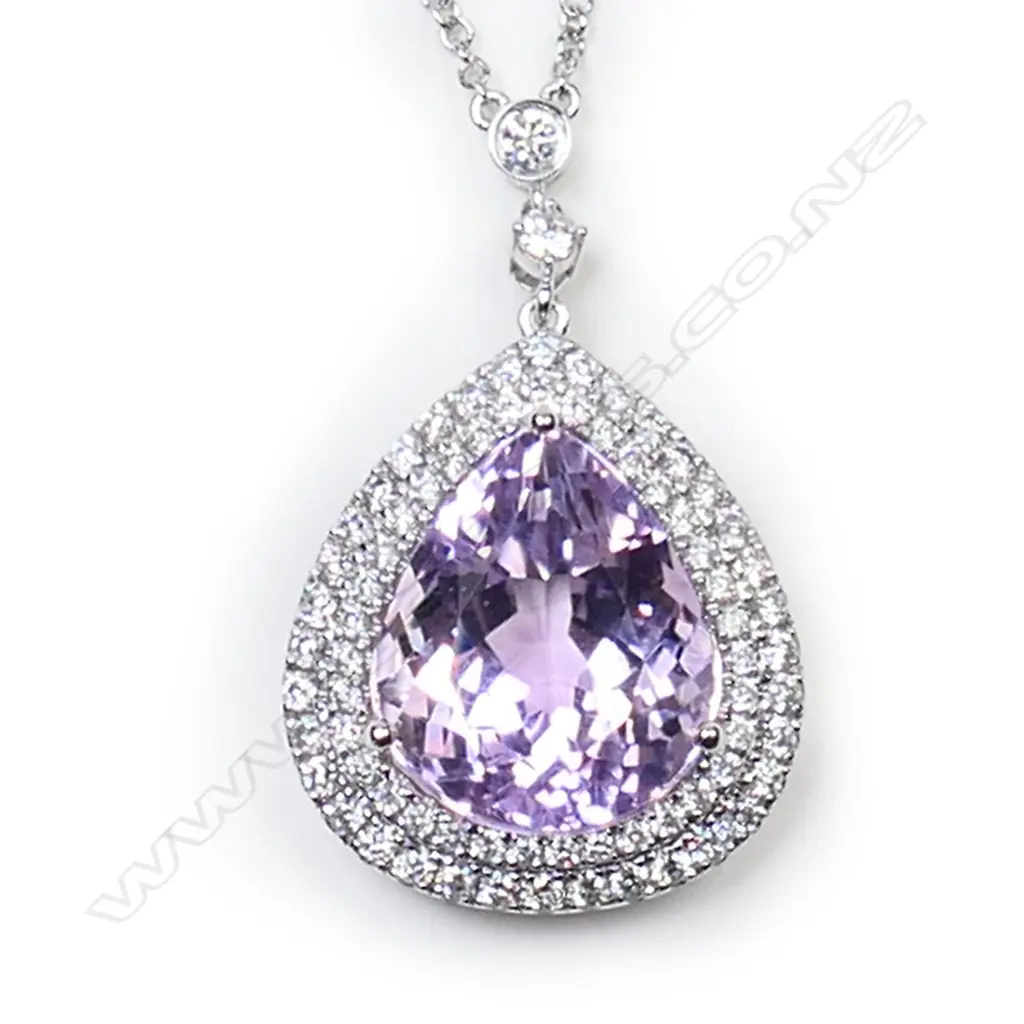A 14ct white gold, kunzite and diamond necklace, Image 1++