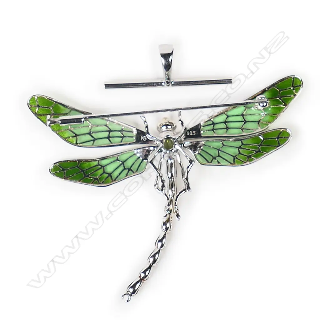A Scottish silver enamel and diamond dragonfly pendant/brooch, Image 1++