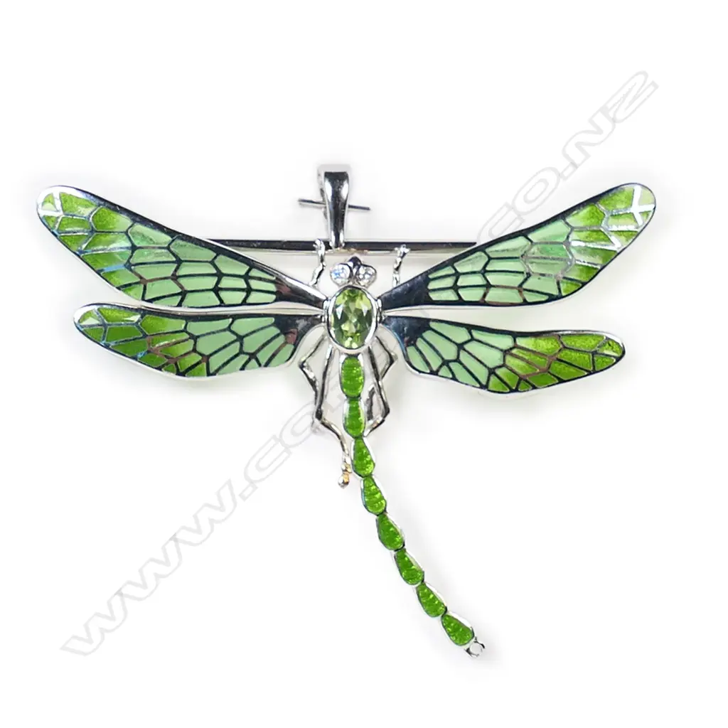 A Scottish silver enamel and diamond dragonfly pendant/brooch, Image 1++