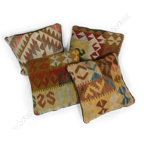 Four scatter cushions with Turkish kilim faces,
