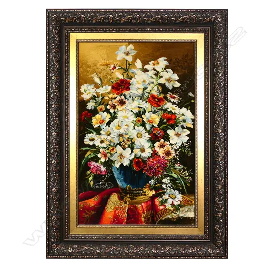 A very finely hand knotted silk picture rug,