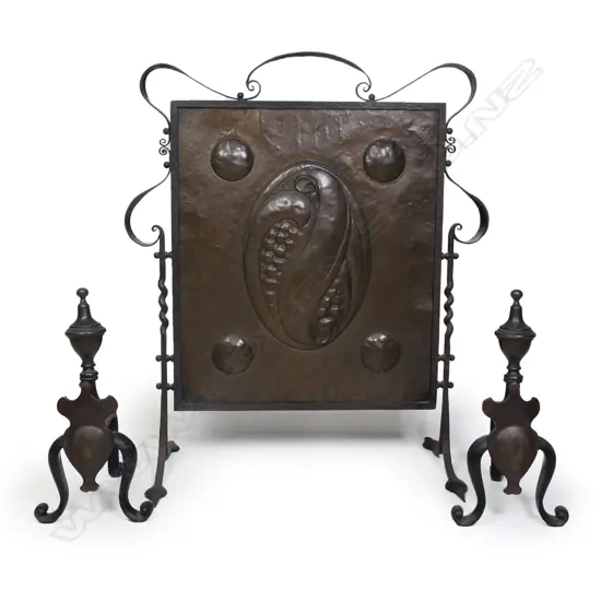 A copper and iron Art Nouveau fire screen,