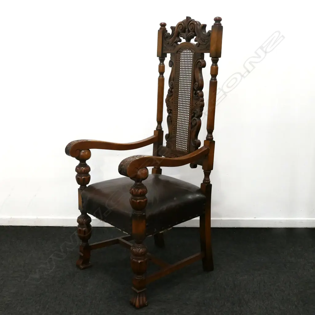 A Victorian oak Jacobean style baronial chair, Image 1++
