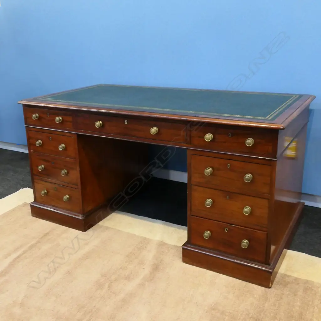 A Victorian mahogany flat top twin pedestal desk, Image 1++