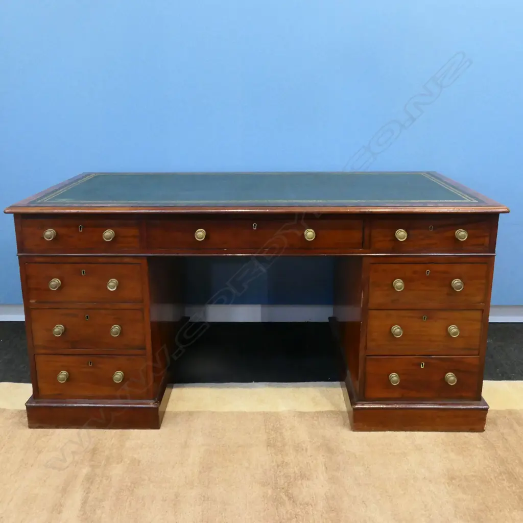 A Victorian mahogany flat top twin pedestal desk, Image 1++