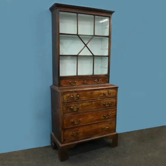 A George III oak bookcase secretaire,