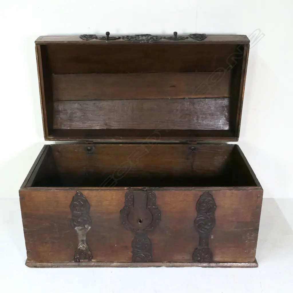 An impressive 19thC Spanish oak chest, Image 1++