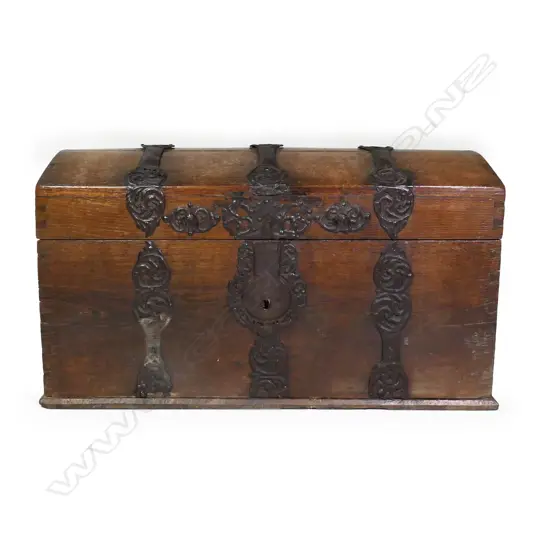 An impressive 19thC Spanish oak chest,