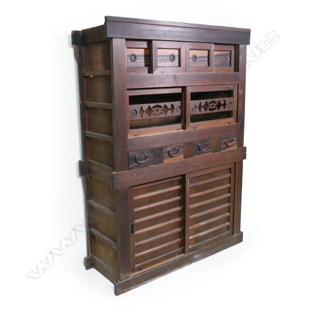 An early 1900s Japanese Mizuya two stage kitchen chest, Image 1++