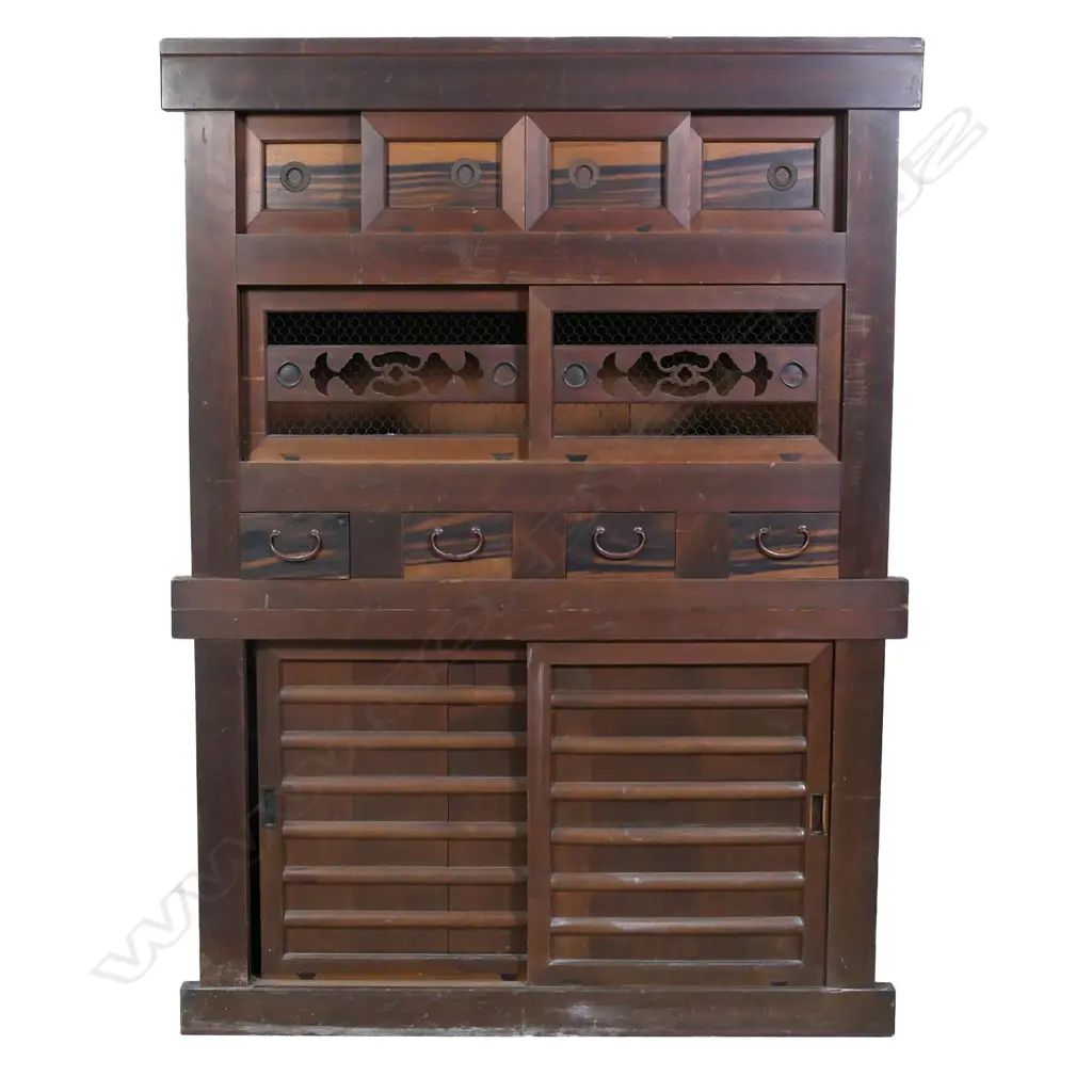 An early 1900s Japanese Mizuya two stage kitchen chest, Image 1++