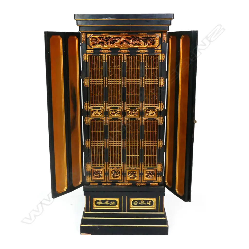 An 20thC Japanese black lacquer house shrine, Image 1++
