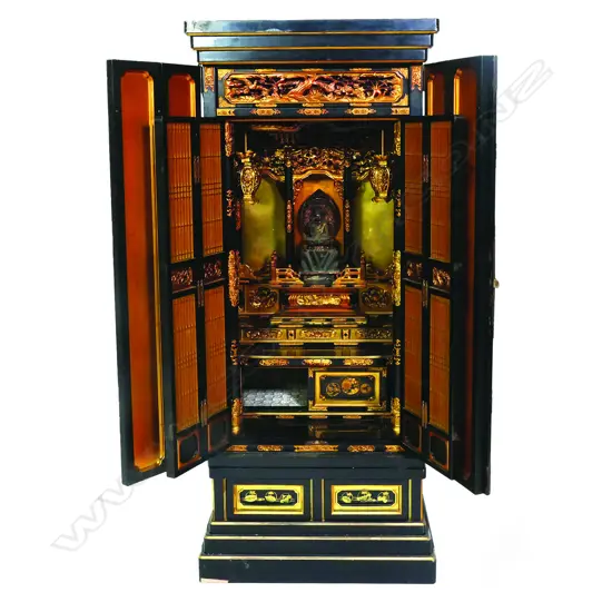 An 20thC Japanese black lacquer house shrine,