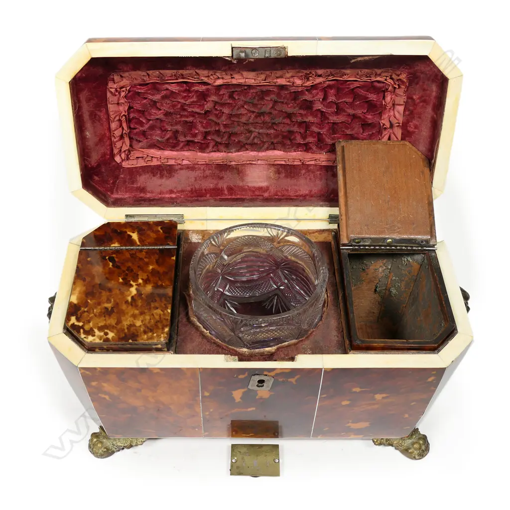 A quality George III casket form tortoiseshell teacaddy, Image 1++