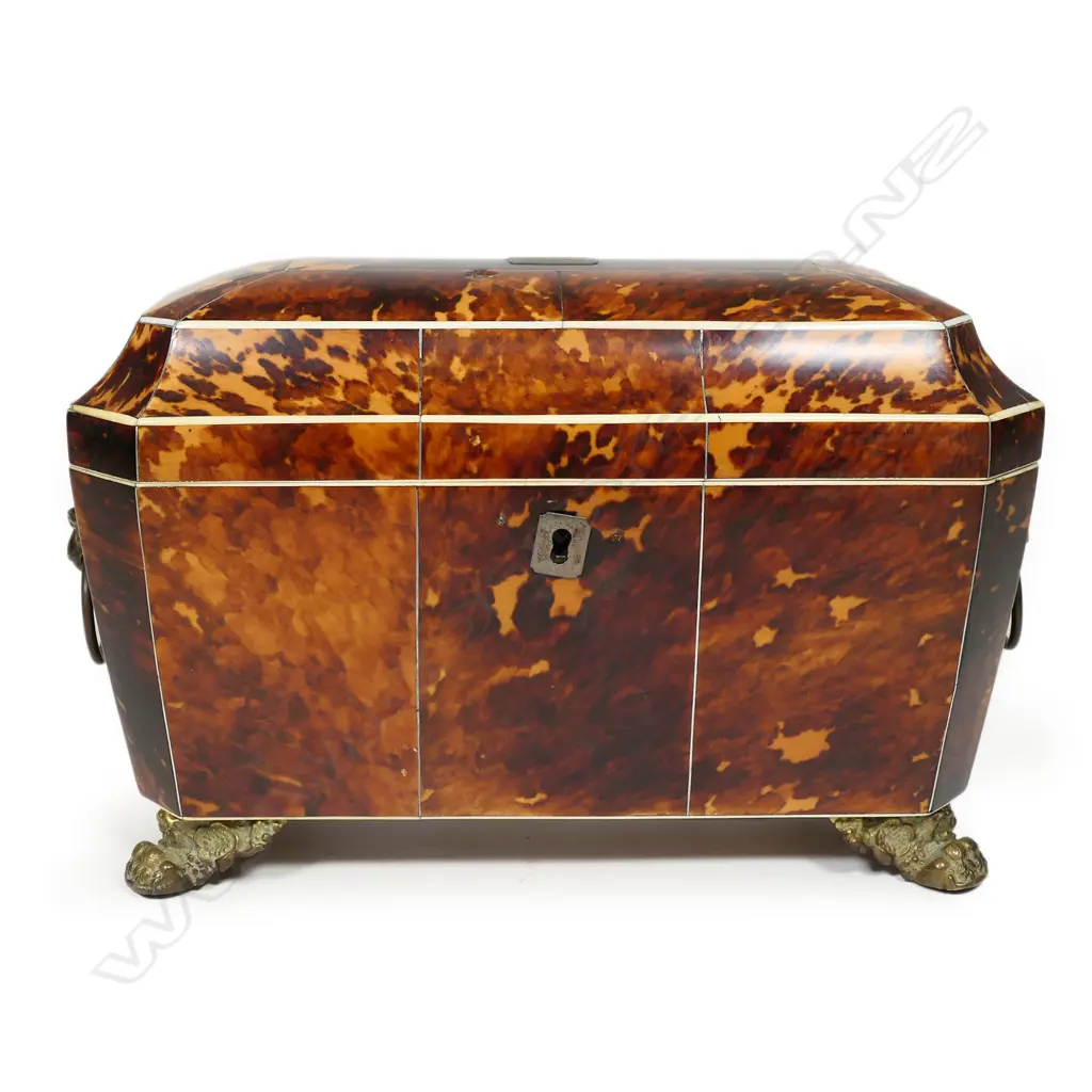 A quality George III casket form tortoiseshell teacaddy, Image 1++