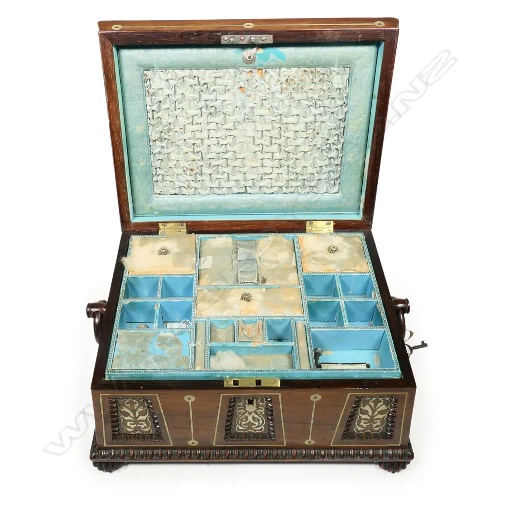 A Victorian rosewood and mother-of-pearl inlaid jewel casket, Image 1++