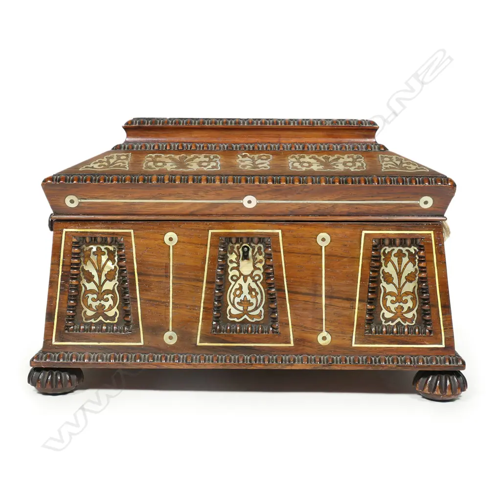A Victorian rosewood and mother-of-pearl inlaid jewel casket, Image 1++