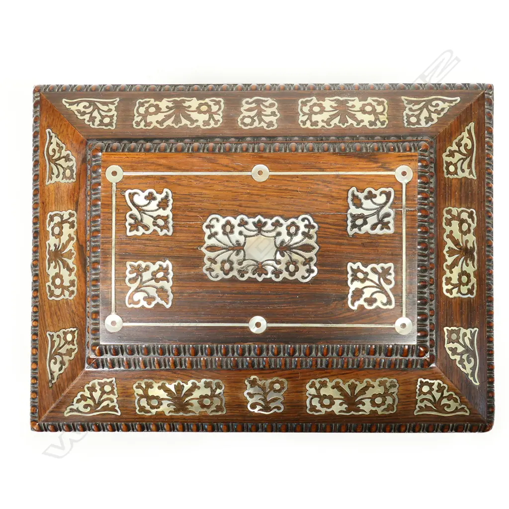 A Victorian rosewood and mother-of-pearl inlaid jewel casket, Image 1++