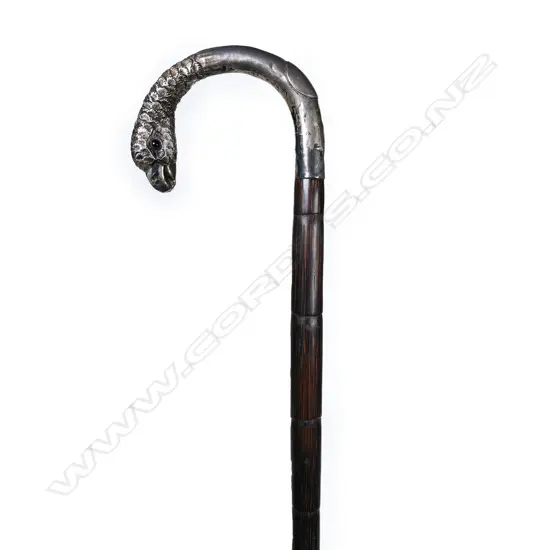 A c.1900  silver parrot handled walking stick,
