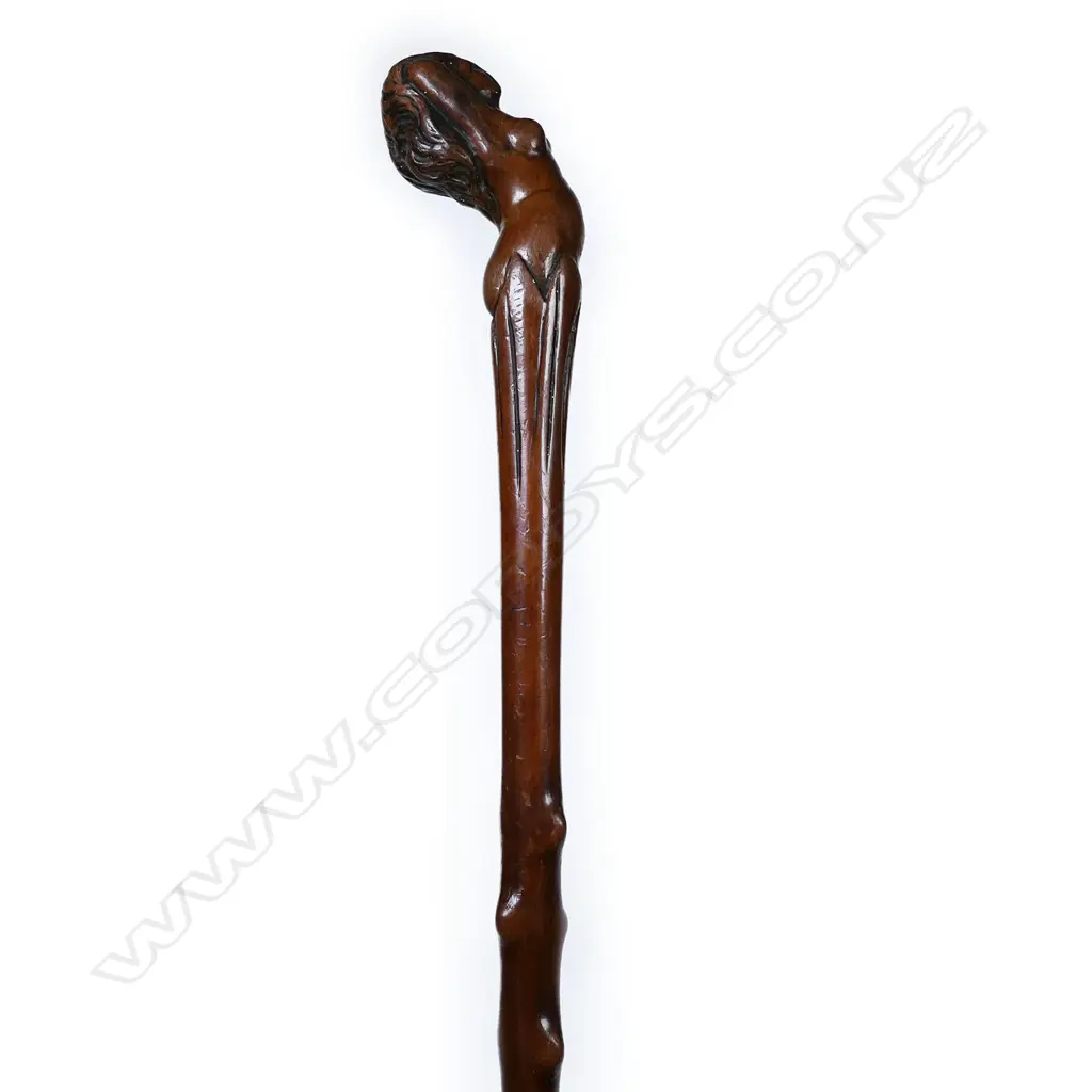 A c.1900  carved wooden handled walking stick, Image 1++