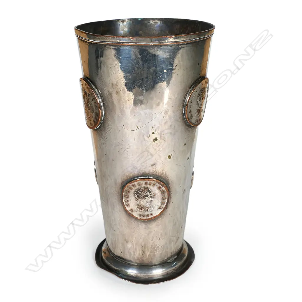 A Georgian Old Sheffield Plate tavern gambling beaker, Image 1++