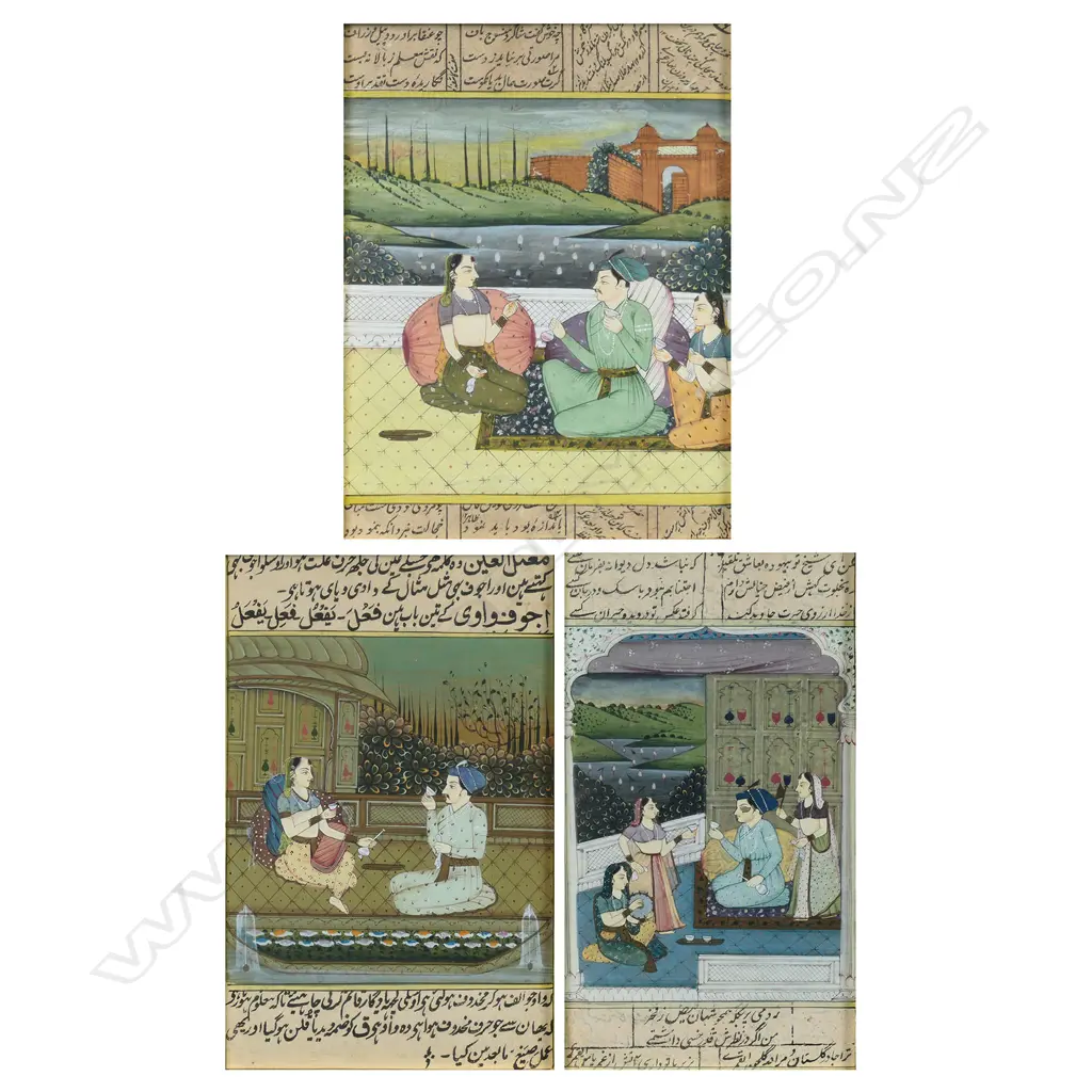 Three Indian Mughal miniature paintings Image 1++
