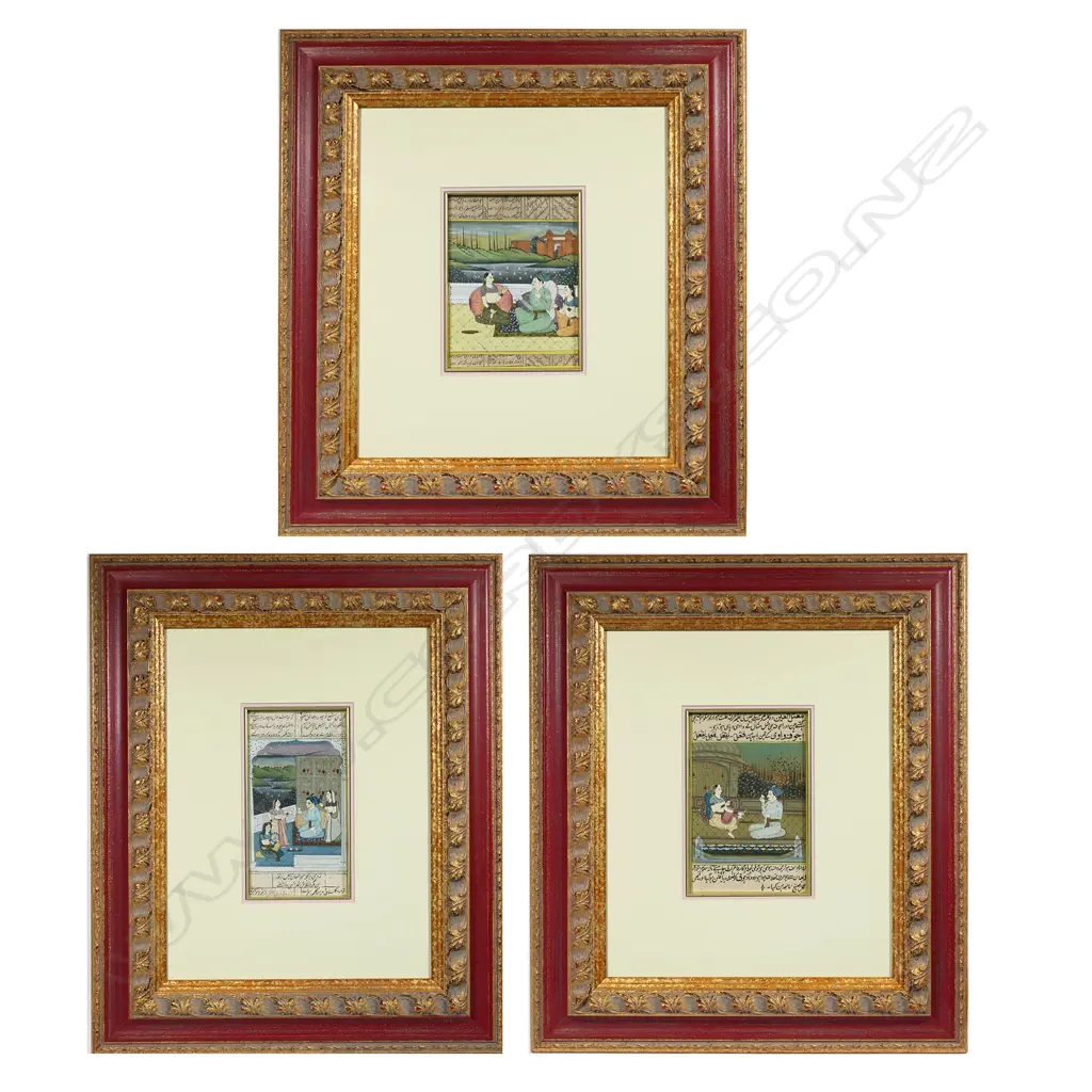 Three Indian Mughal miniature paintings Image 1++